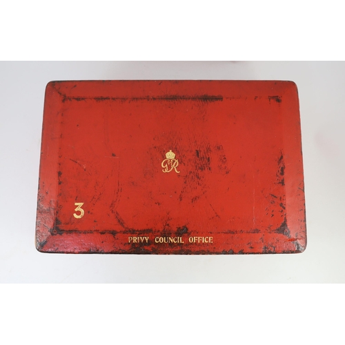 3 - ° ° A George VI red morocco leather government despatch box, embossed in gold with the royal cypher ... 