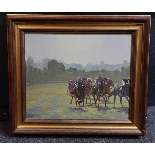 316 - § § Peter Howell (b.1932) Racing sceneoil on canvassigned and dated '7724 x 29cm... 