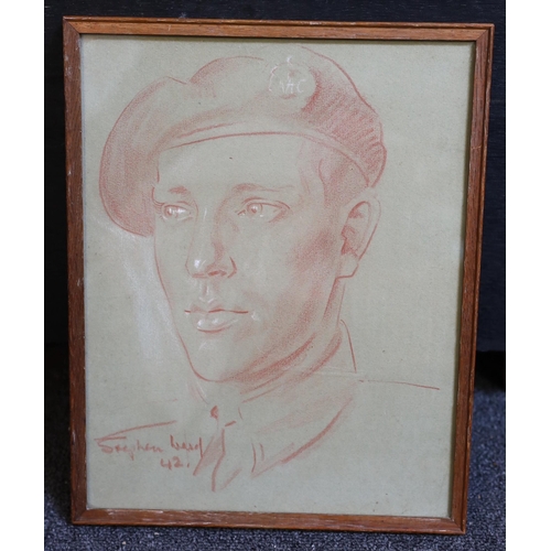 319 - § § Stephen Ward (1912-1963) Portrait of a soldier in the Royal Armoured Corpswhite and sanguine cha... 