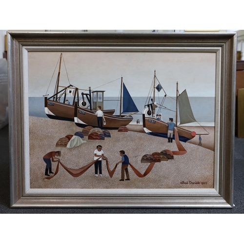 334 - § § Alfred Daniels (1924-2015) 'Working Boats, Hastings'oil on boardsigned and dated 198559 x 80cm... 