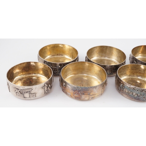 353 - A set of four Chinese Export silver finger bowls, by Wang Hing, Hong Kong and one other set of four ... 