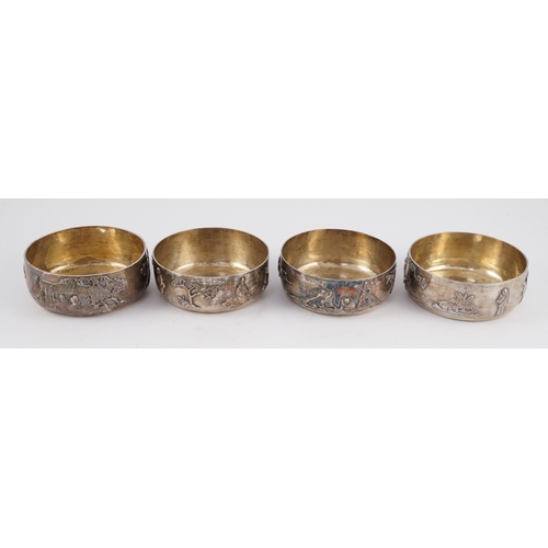 353 - A set of four Chinese Export silver finger bowls, by Wang Hing, Hong Kong and one other set of four ... 