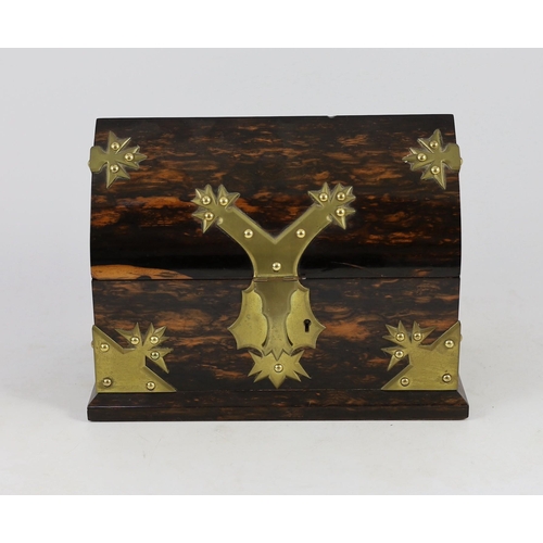 36 - A Victorian brass mounted coromandel wood stationery casket with matching blotter, a similar book ra... 