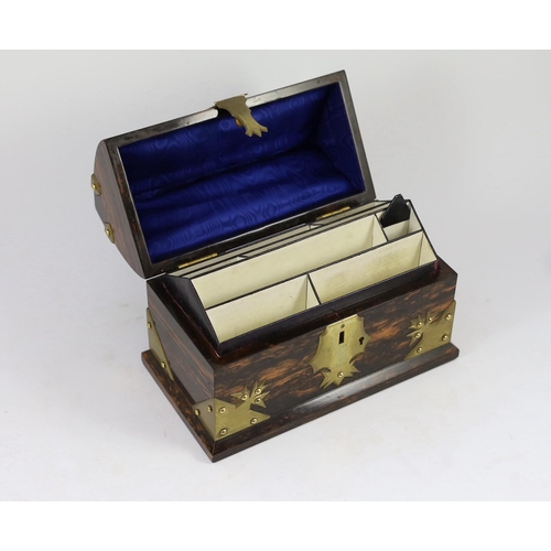 36 - A Victorian brass mounted coromandel wood stationery casket with matching blotter, a similar book ra... 