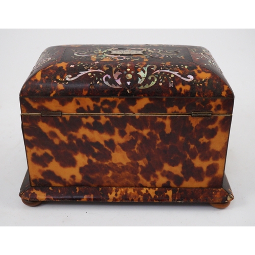 37 - A Regency mother of pearl inset blond tortoiseshell tea caddy, of serpentine rectangular form, with ... 