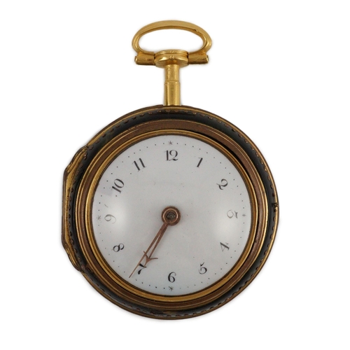 375 - A mid 18th century gilt metal and tortoiseshell pair cased keywind verge pocket watch by Catlin, Lon... 