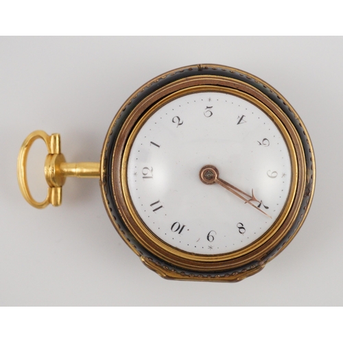 375 - A mid 18th century gilt metal and tortoiseshell pair cased keywind verge pocket watch by Catlin, Lon... 