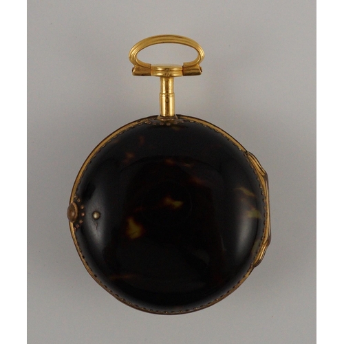 375 - A mid 18th century gilt metal and tortoiseshell pair cased keywind verge pocket watch by Catlin, Lon... 