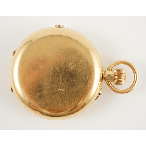 379 - An early 20th century Swiss 18ct gold hunter keyless chronograph pocket watch, the Roman dial with t... 