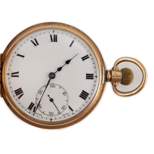 380 - A George V 9ct gold keyless lever half hunter pocket watch, with Roman dial and subsidiary seconds, ... 