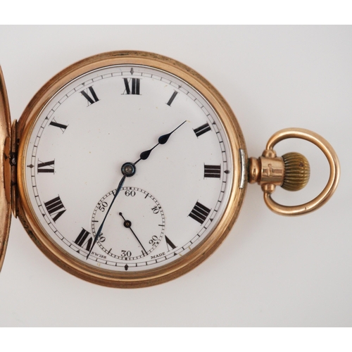 380 - A George V 9ct gold keyless lever half hunter pocket watch, with Roman dial and subsidiary seconds, ... 