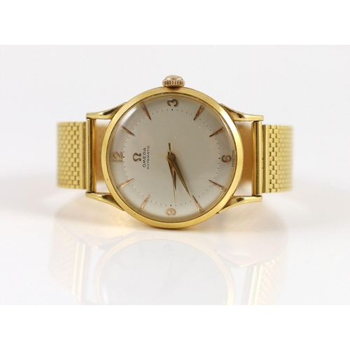 382 - A gentleman's 1950's 18ct gold Omega Automatic wrist watch, with French 18ct gold mark, on an associ... 