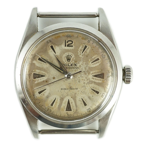 388 - A gentleman's 1950's stainless steel Rolex Oyster Perpetual wrist watch, with arrow head markers, mo... 