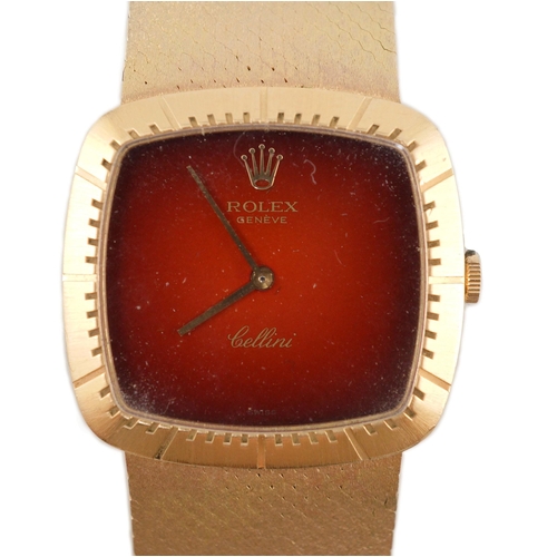 392 - A gentleman's 1970's 18ct gold Rolex Cellini manual wind wrist watch, on an integral brushed gold br... 