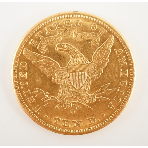 393 - U.S.A coins, a Liberty Head gold $10, 1893, m.m. O, edge wear otherwise VF