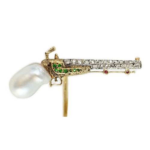 399 - An early 20th century French Chaumet & Co 18ct gold, natural saltwater baroque pearl, demantoid garn... 