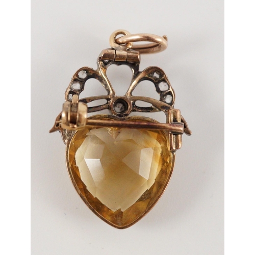 408 - A Victorian gold and silver, rose cut diamond and heart shaped citrine set pendant, 26mm, gross weig... 