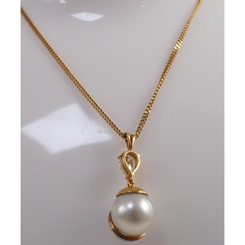 440 - A modern gold, single stone South Sea pearl, single stone pear cut diamond and graduated seven stone... 