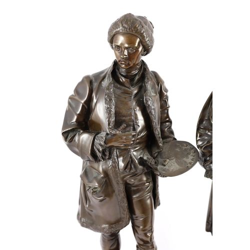 47 - Jean Jules Salmson (1823-1902). A pair of bronze figures of Sir Joshua Reynolds and William Hogarth,... 