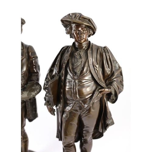 47 - Jean Jules Salmson (1823-1902). A pair of bronze figures of Sir Joshua Reynolds and William Hogarth,... 