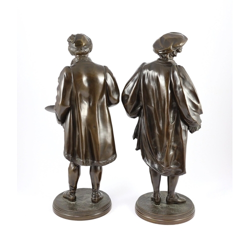 47 - Jean Jules Salmson (1823-1902). A pair of bronze figures of Sir Joshua Reynolds and William Hogarth,... 