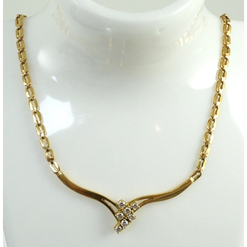 480 - A modern 18k gold and seven stone diamond cluster set necklace, 45cm, gross weight 17.2 grams.... 