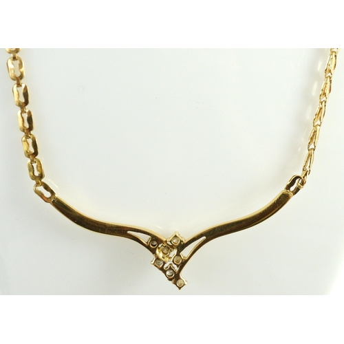 480 - A modern 18k gold and seven stone diamond cluster set necklace, 45cm, gross weight 17.2 grams.... 