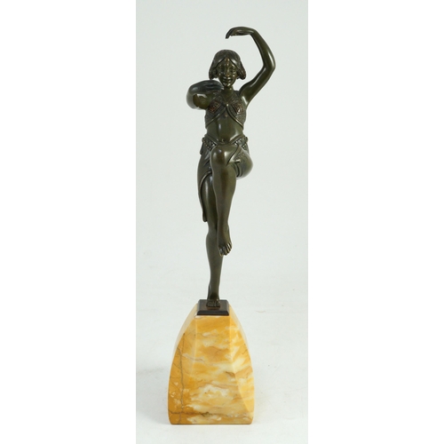 57 - Samuel Lipchytz (1880-1943). A patinated bronze figure of a dancing woman, on tapered marble plinth,... 