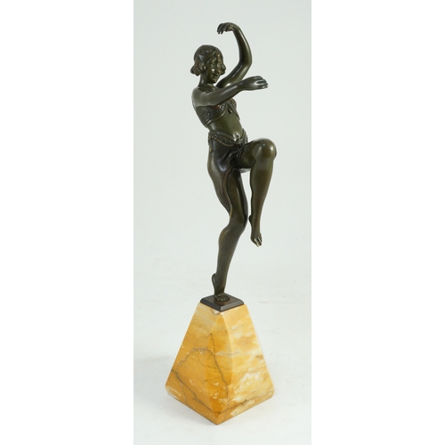 57 - Samuel Lipchytz (1880-1943). A patinated bronze figure of a dancing woman, on tapered marble plinth,... 