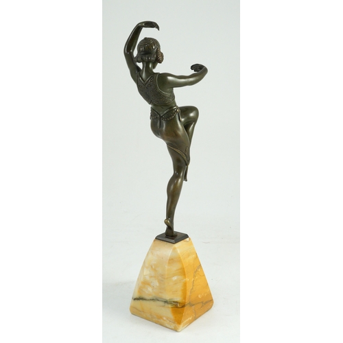 57 - Samuel Lipchytz (1880-1943). A patinated bronze figure of a dancing woman, on tapered marble plinth,... 