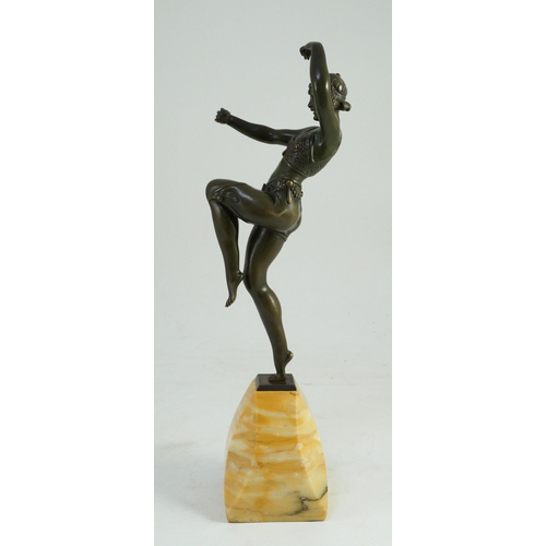 57 - Samuel Lipchytz (1880-1943). A patinated bronze figure of a dancing woman, on tapered marble plinth,... 