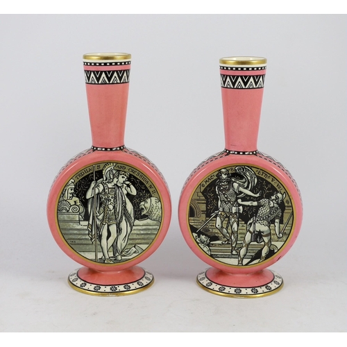 61 - A pair of Minton moon flasks, designed by John Moyr Smith, c.1875, printed with scenes from Shakespe... 