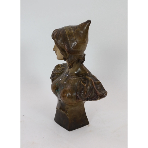 68 - An Art Nouveau Goldscheider cold-painted terracotta bust of Cleo De Merod, signed Montenave, applied... 