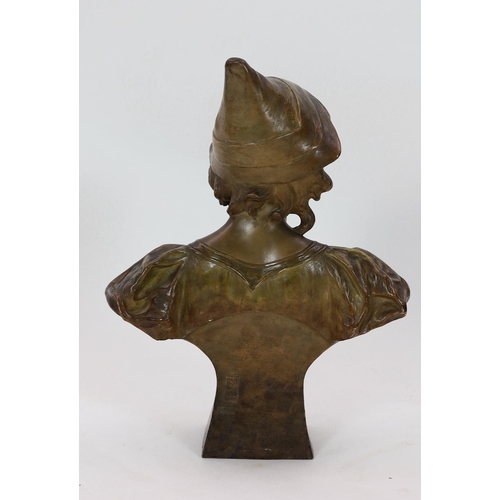 68 - An Art Nouveau Goldscheider cold-painted terracotta bust of Cleo De Merod, signed Montenave, applied... 