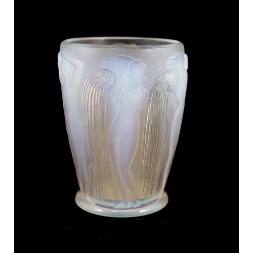 70 - An R. Lalique glass Danaides opalescent glass vase, engraved mark R. LALIQUE FRANCE, Marcilhac N... 