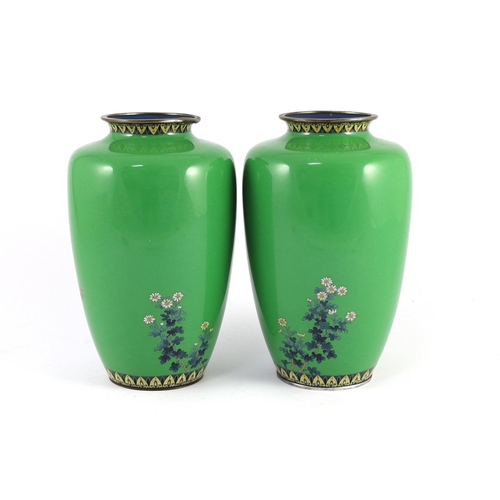 90 - A pair of Japanese cloisonné enamel vases, early 20th century, each decorated with birds amid blosso... 