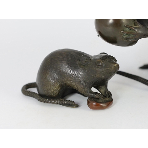 94 - An assembled group of five Japanese bronze and mixed metal models of rats, Meiji period, each rat ho... 