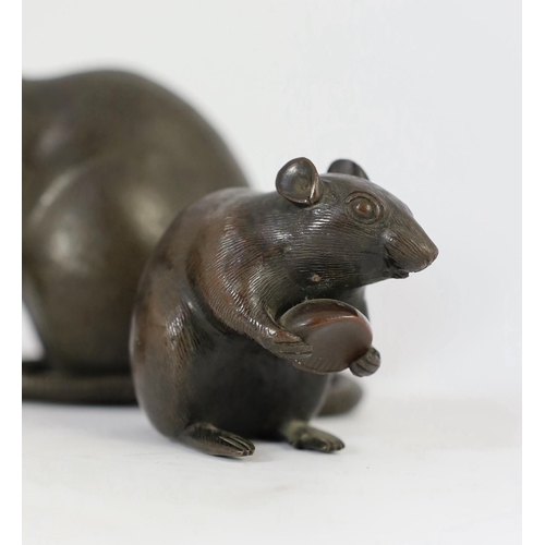 94 - An assembled group of five Japanese bronze and mixed metal models of rats, Meiji period, each rat ho... 