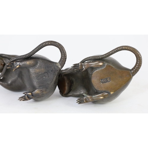 94 - An assembled group of five Japanese bronze and mixed metal models of rats, Meiji period, each rat ho... 