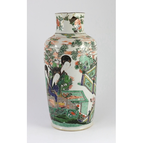 97 - A Chinese famille verte Four Beauties vase, Kangxi period, the four ladies seated at a table with ... 