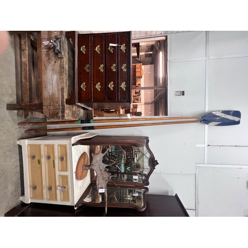 2013 - A pair of vintage wooden oars with painted blades, length 298cm