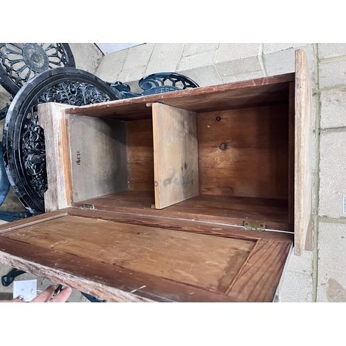 2023 - An Edwardian pitch pine bedside cabinet, width 36cm, height 76cm