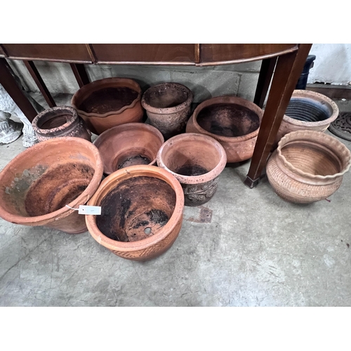 2067 - Ten assorted terracotta garden planters, largest diameter 43cm