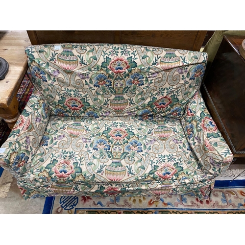 2077 - An Edwardian upholstered settee, length 132cm, width 64cm, height 87cm