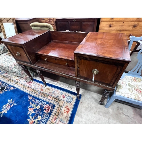 2080 - An early 19th century rosewood banded mahogany desk converted from a square piano, length 165cm, dep... 