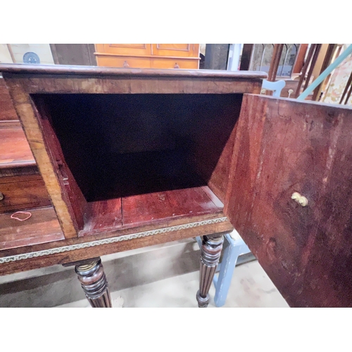 2080 - An early 19th century rosewood banded mahogany desk converted from a square piano, length 165cm, dep... 