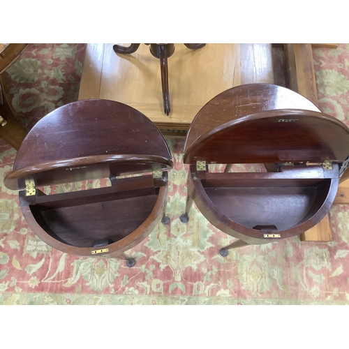 2098 - A near pair of small George II style red walnut D shaped folding tea tables, width 45cm, depth 22cm,... 