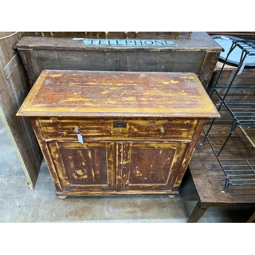 2117 - A 19th century East European painted pine side cabinet, width 108cm, depth 47cm, height 96cm