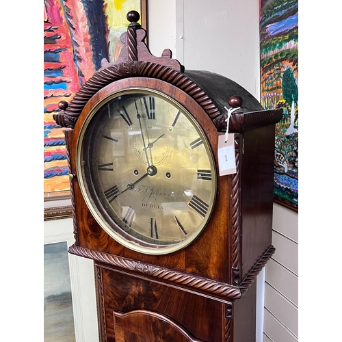 2155 - A George IV / William IV Irish mahogany longcase clock, the circular brass dial marked Johnson of Du... 