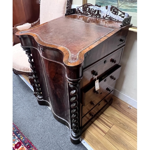 2156 - An early Victorian rosewood serpentine fronted Davenport, width 63cm, depth 58cm, height 92cm